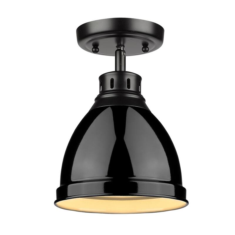 Golden Lighting Duncan Aged Brass Flush-mount Fixture - black with black shade
