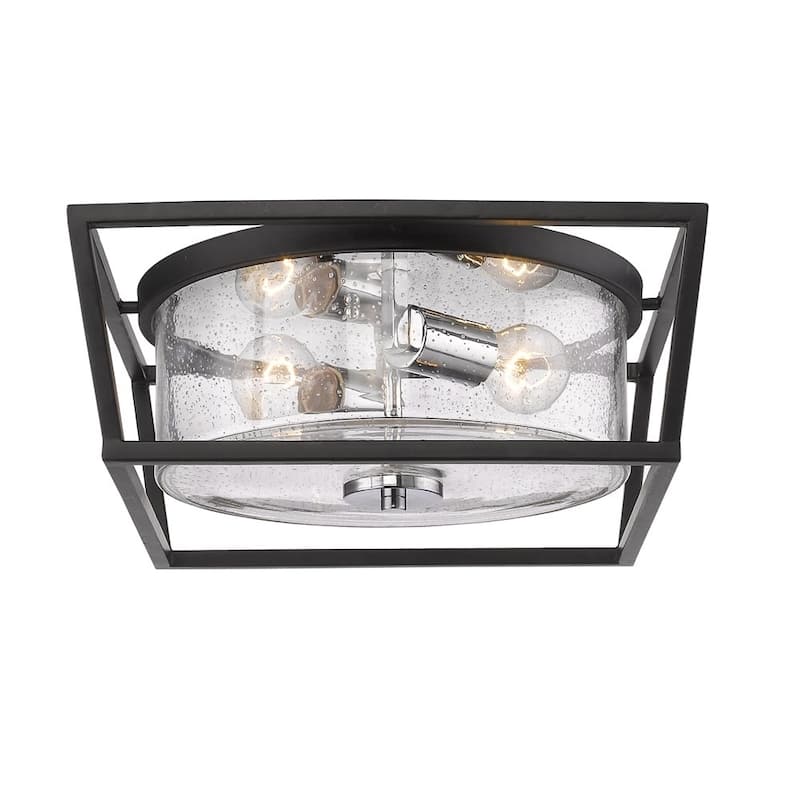 Mercer Black Steel/Glass Flush Mount Light Fixture
