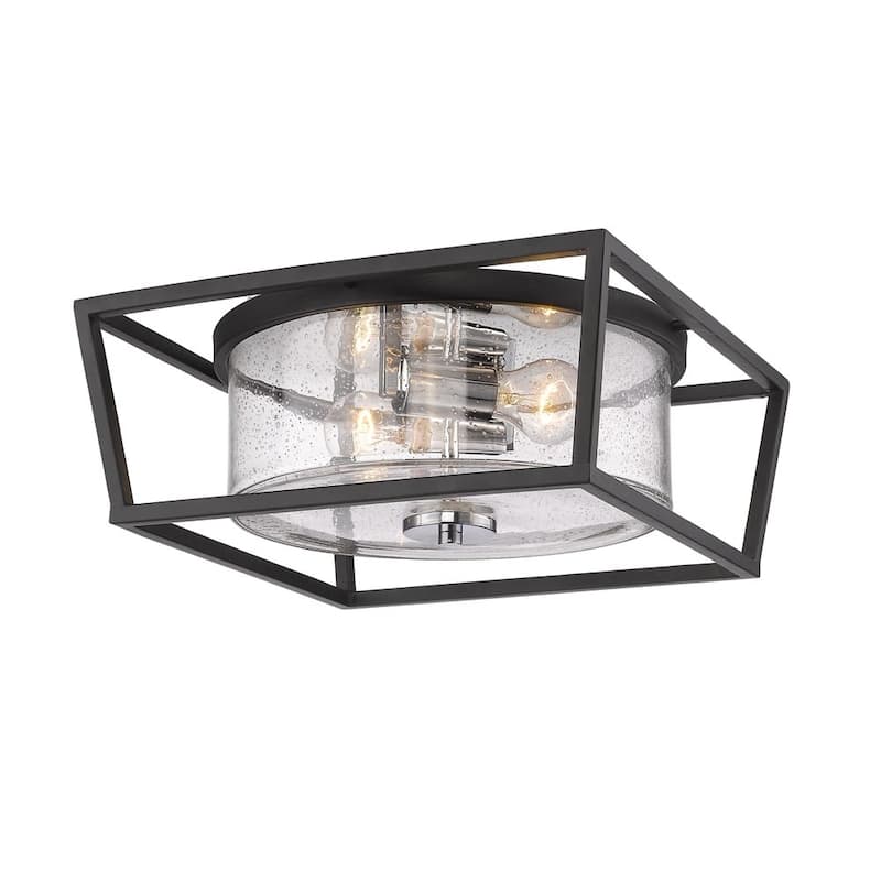 Mercer Black Steel/Glass Flush Mount Light Fixture