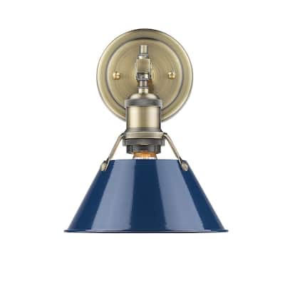 Golden Lighting Orwell 1-light Aged Brass Bath Vanity Light with Navy Blue Shade
