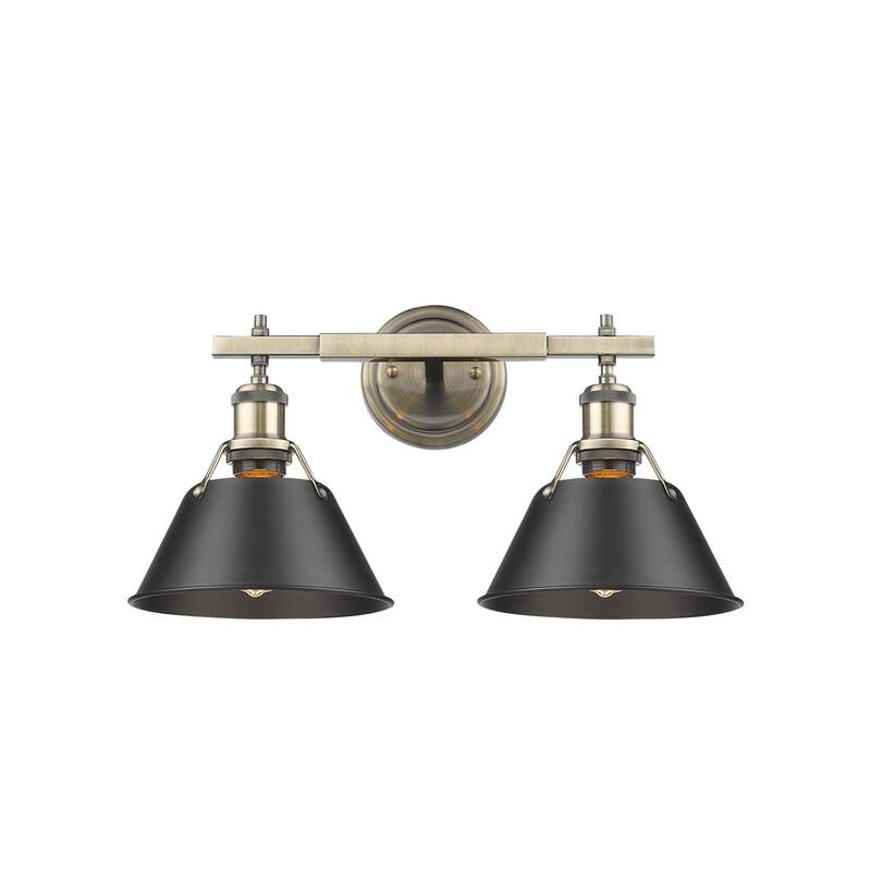 Golden Lighting Orwell Aged Brass-colored Steel 2-light Bath Vanity with Black Shades