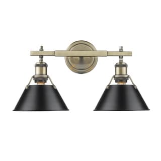 Golden Lighting Orwell Aged Brass-colored Steel 2-light Bath Vanity with Black Shades