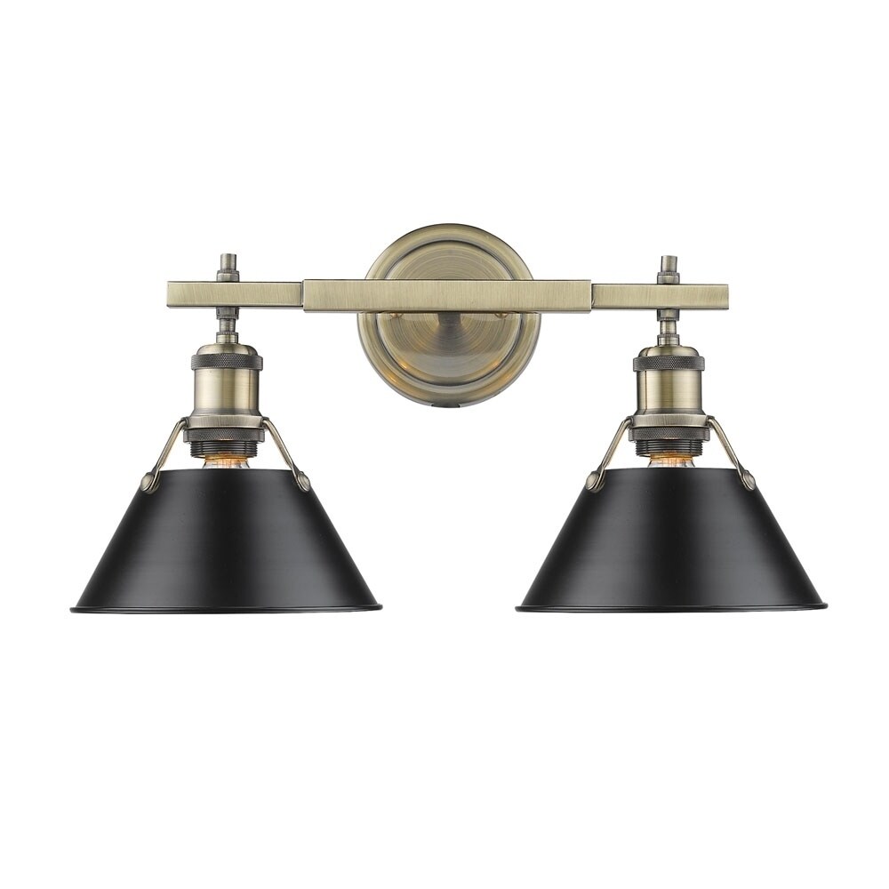Golden Lighting Orwell Aged Brass-colored Steel 2-light Bath Vanity with Black Shades - Aged Brass with Black Shades