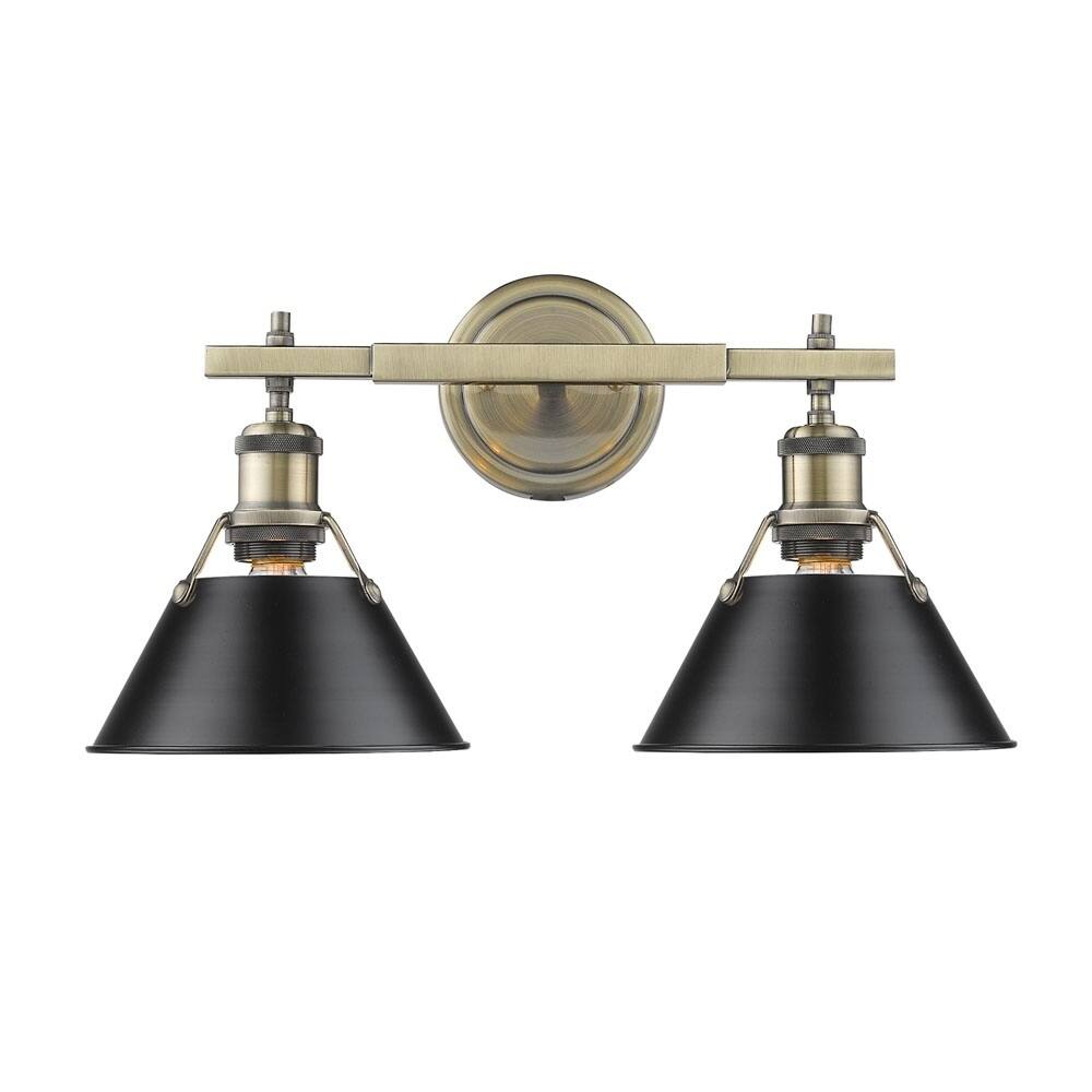 Golden Lighting Orwell Aged Brass-colored Steel 2-light Bath Vanity with Black Shades