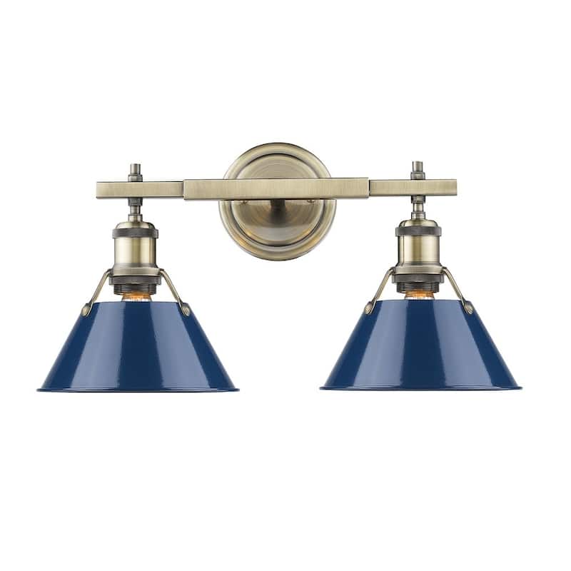 Golden Lighting Orwell AB Aged Brass 2-light Bath Vanity with Navy Blue Shades