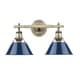 preview thumbnail 3 of 1, Golden Lighting Orwell AB Aged Brass 2-light Bath Vanity with Navy Blue Shades