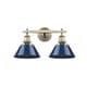 preview thumbnail 1 of 1, Golden Lighting Orwell AB Aged Brass 2-light Bath Vanity with Navy Blue Shades