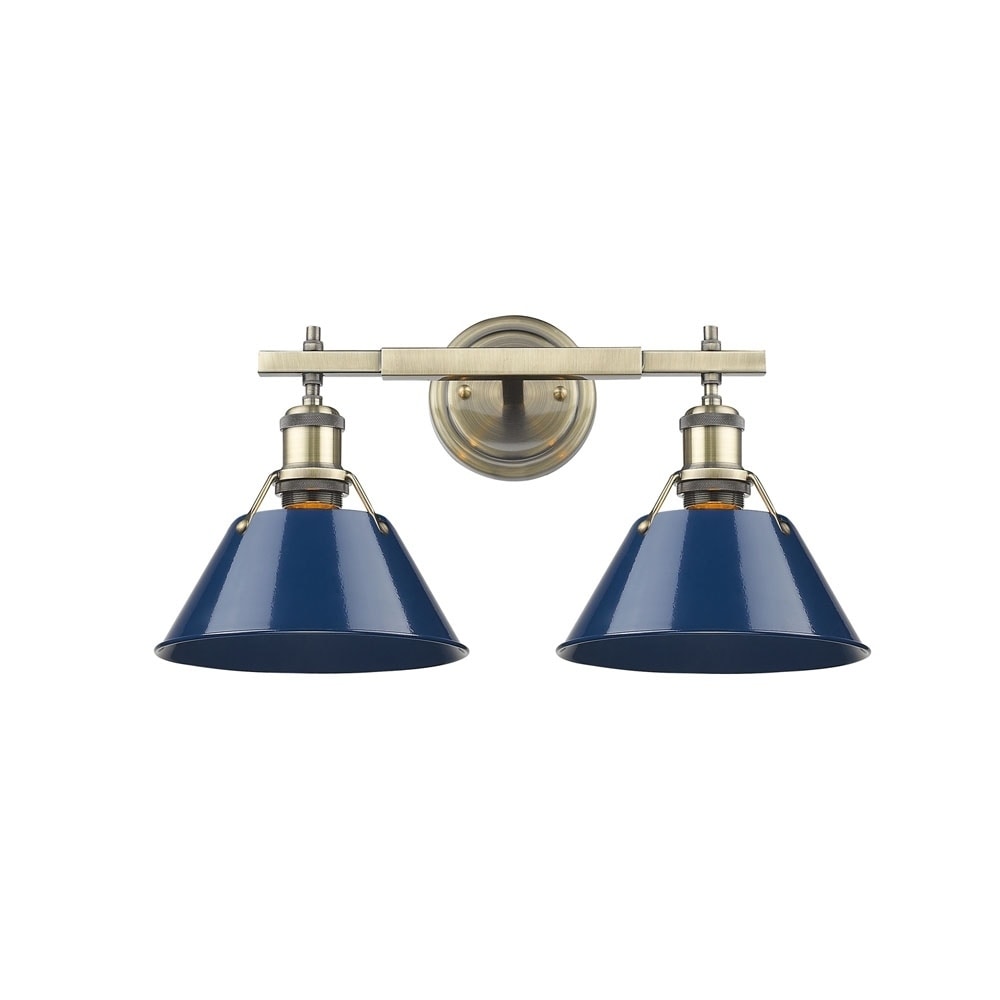 Golden Lighting Orwell AB Aged Brass 2-light Bath Vanity with Navy Blue Shades - Aged Brass with Navy Blue Shades