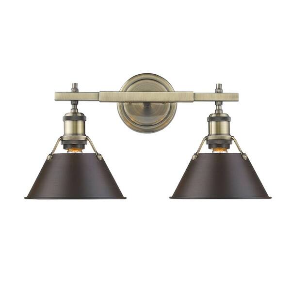 slide 2 of 3, Golden Lighting Orwell AB Rubbed Bronze Shade and Aged Brass Steel 2-light Bath Vanity Light