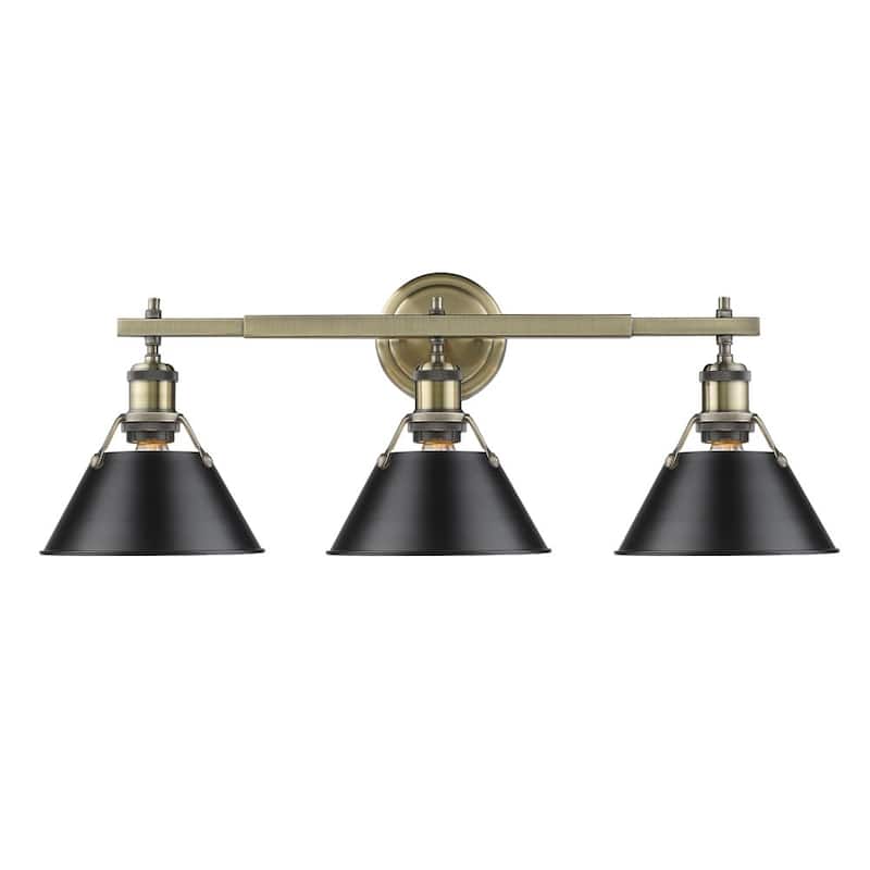 Golden Lighting Orwell AB Aged Brass Black Shade 3-light Bath Vanity