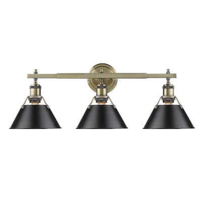 Golden Lighting Orwell AB Aged Brass Black Shade 3-light Bath Vanity