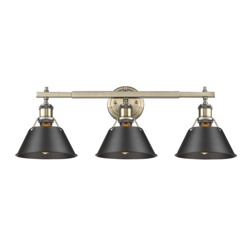 Golden Lighting Orwell AB Aged Brass Black Shade 3-light Bath Vanity