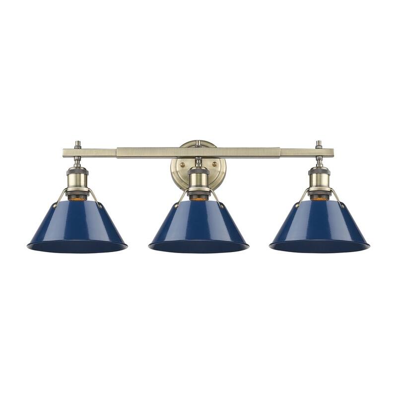 Golden Lighting Orwell Aged Brass Finish Steel Navy Blue Glass Shade 3-light Bath Vanity Fixture