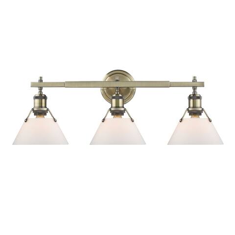 Golden Lighting Orwell AB Gold Aged-brass Finish Steel-frame 3-light Bath Vanity Fixture with Opal Glass Shades