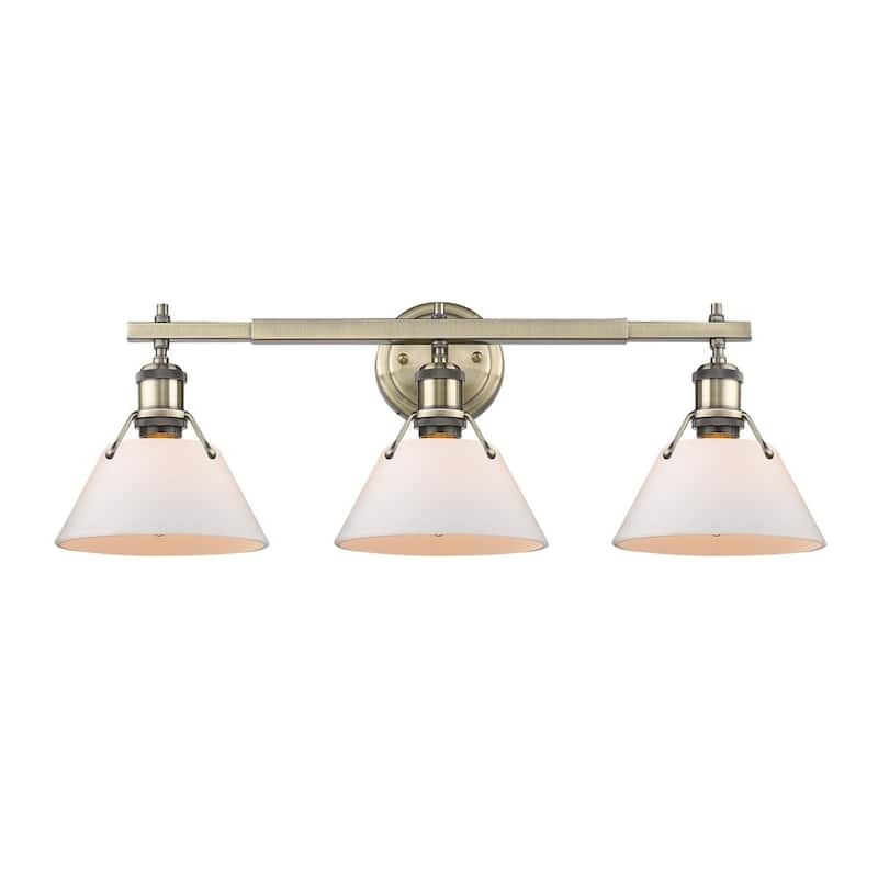 Golden Lighting Orwell AB Gold Aged-brass Finish Steel-frame 3-light Bath Vanity Fixture with Opal Glass Shades