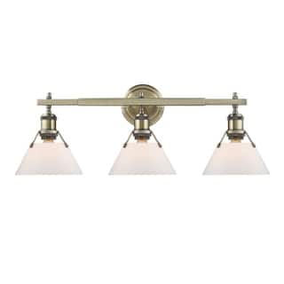 Golden Lighting Orwell AB Gold Aged-brass Finish Steel-frame 3-light Bath Vanity Fixture with Opal Glass Shades