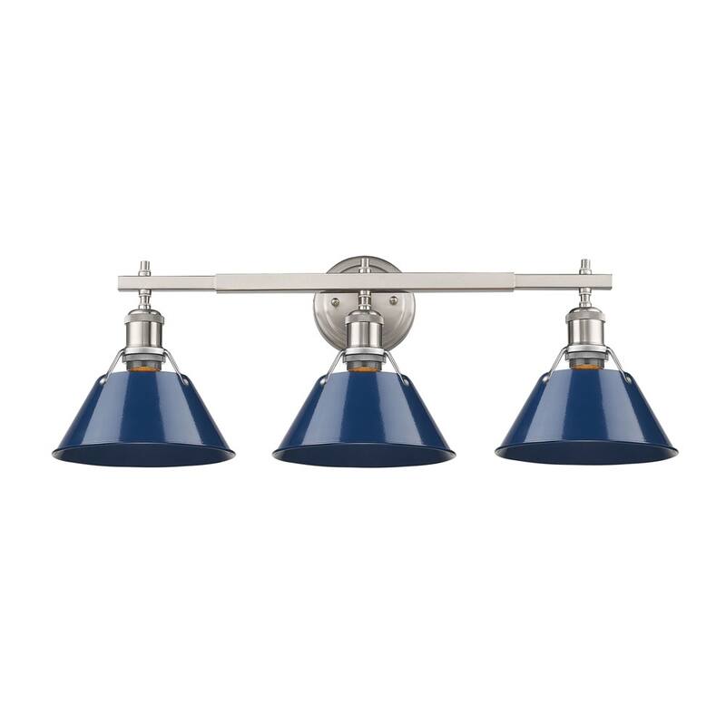 Golden Lighting Orwell PW Pewter Navy Blue Shades Steel 3-light Bath Vanity Fixture