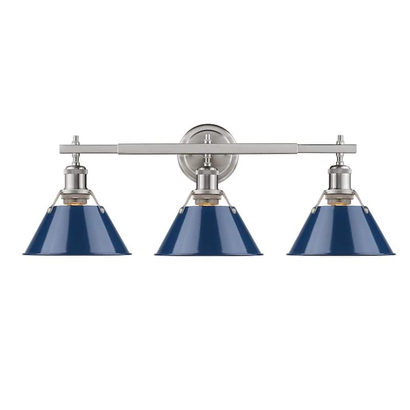 Golden Lighting Orwell PW Pewter Navy Blue Shades Steel 3-light Bath Vanity Fixture