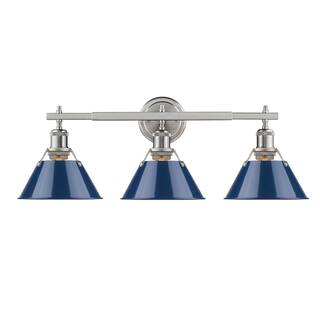 Golden Lighting Orwell PW Pewter Navy Blue Shades Steel 3-light Bath Vanity Fixture