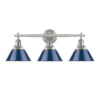 Golden Lighting Orwell PW Pewter Navy Blue Shades Steel 3-light Bath Vanity Fixture