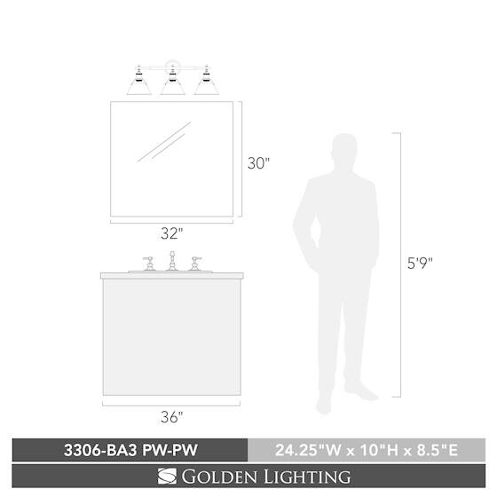 Golden Lighting Orwell PW Pewter-finished Steel 3-light Bath Vanity Fixture - Pewter with Pewter