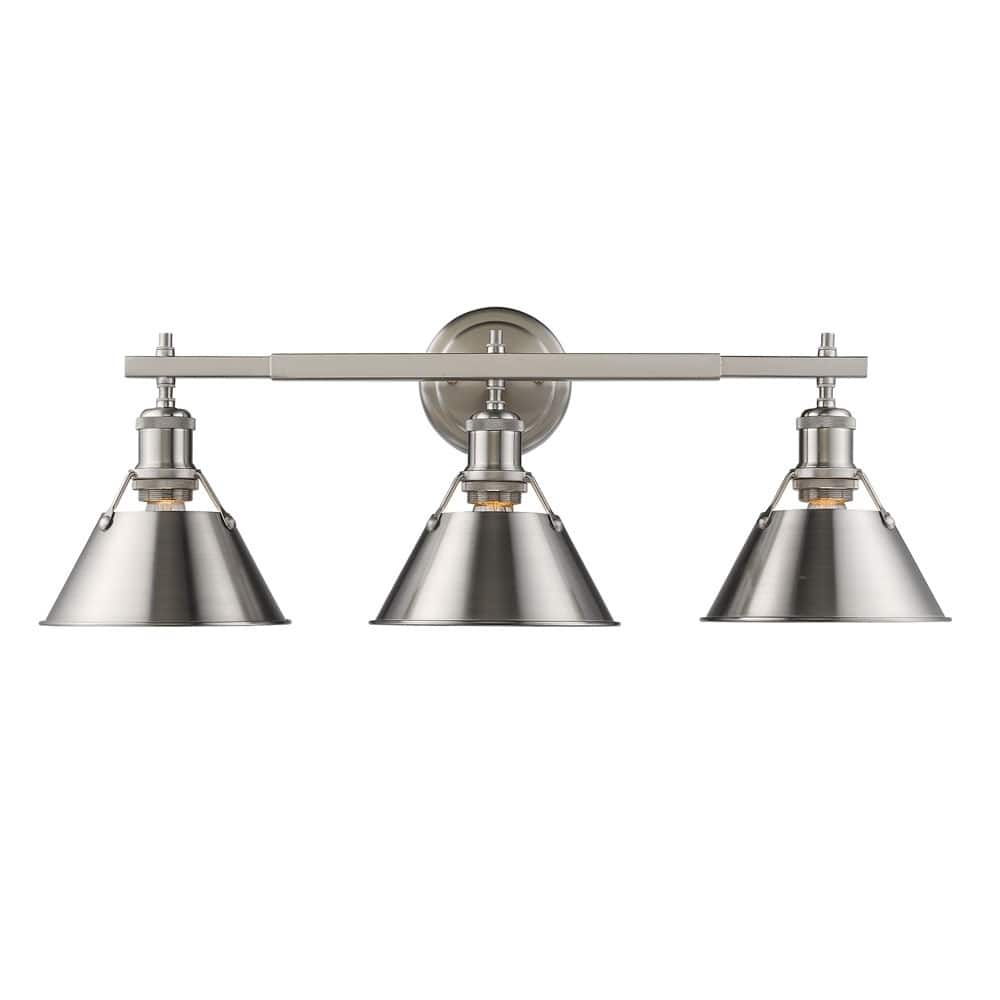 Golden Lighting Orwell PW Pewter-finished Steel 3-light Bath Vanity Fixture - Pewter with Pewter