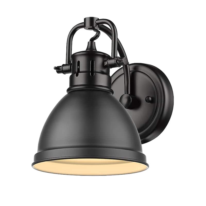 Golden Lighting Duncan Aged Brass Steel 1-light Bath Vanity Light - black with matte black shade