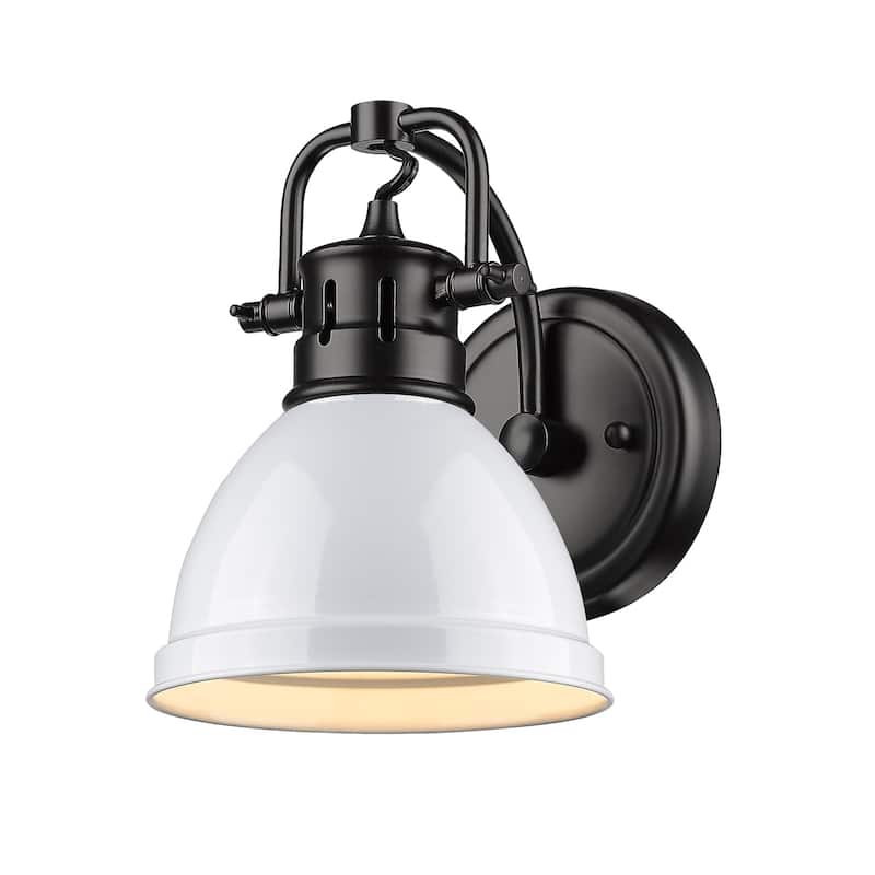 Golden Lighting Duncan Aged Brass Steel 1-light Bath Vanity Light - black with white shade