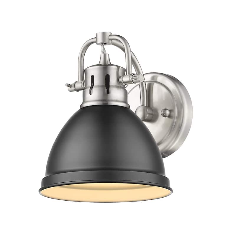 Golden Lighting Duncan Aged Brass Steel 1-light Bath Vanity Light - pewter with matte black shade