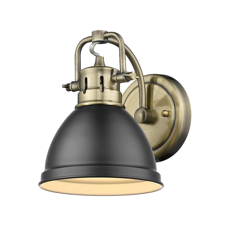 Golden Lighting Duncan Aged Brass Steel 1-light Bath Vanity Light - aged brass with matte black shade