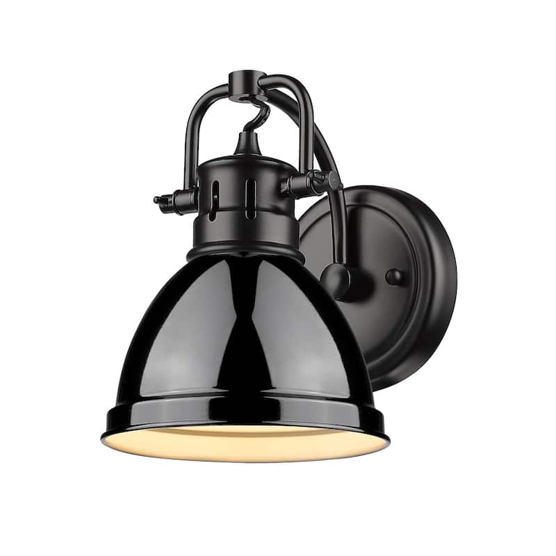 Golden Lighting Duncan Aged Brass Steel 1-light Bath Vanity Light - black with black shade