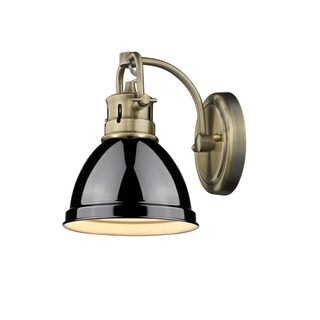 Golden Lighting Duncan Aged Brass Finish Steel Black Shade 1-light Bath Vanity Fixture