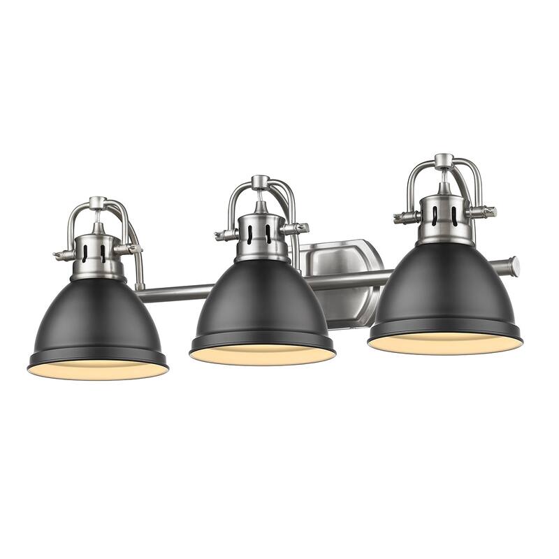 Golden Lighting Duncan 3-light Bath Vanity Fixture - pewter with matte black shades
