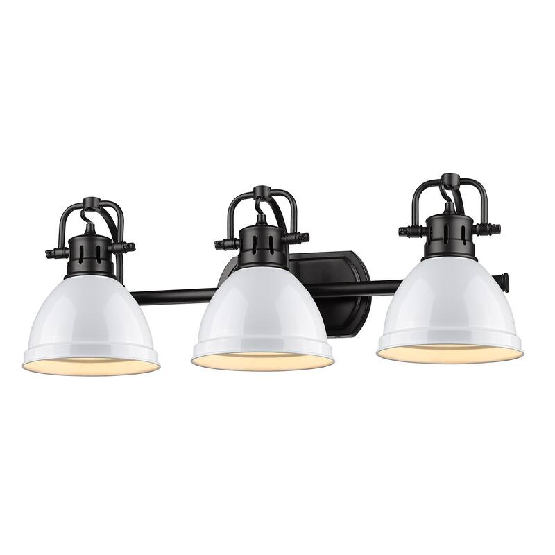 Golden Lighting Duncan 3-light Bath Vanity Fixture - black with white shades
