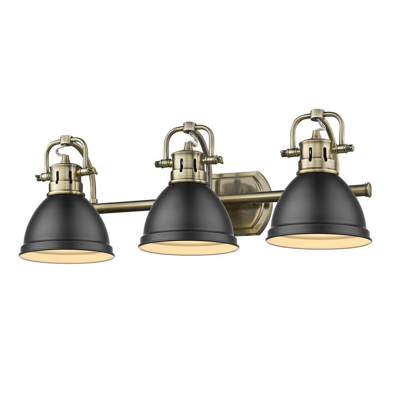 Golden Lighting Duncan 3-light Bath Vanity Fixture - aged brass with matte black shades