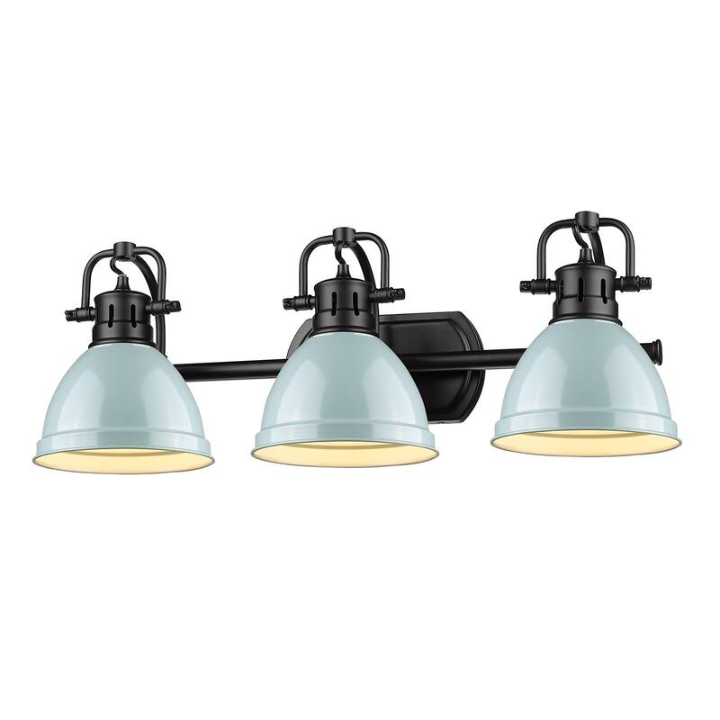 Golden Lighting Duncan 3-light Bath Vanity Fixture - black with seafoam shades