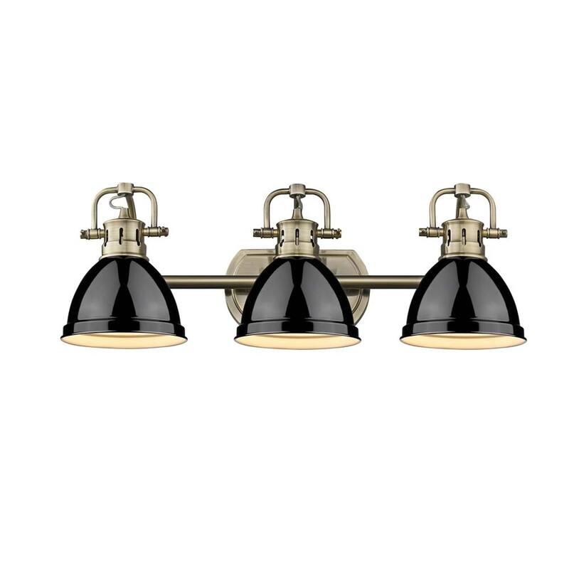 Golden Lighting Duncan Aged Brass 3-light Bath Vanity with Black Shades