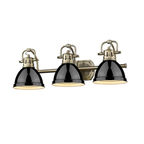 slide 2 of 4, Golden Lighting Duncan Aged Brass 3-light Bath Vanity with Black Shades