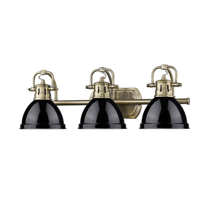 Golden Lighting Duncan Aged Brass 3-light Bath Vanity with Black Shades