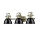 preview thumbnail 4 of 2, Golden Lighting Duncan Aged Brass 3-light Bath Vanity with Black Shades