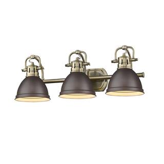 Golden Lighting Duncan Aged Brass Finish Steel Rubbed Bronze Shades 3-light Bath Vanity Fixture