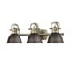 preview thumbnail 4 of 2, Golden Lighting Duncan Aged Brass Finish Steel Rubbed Bronze Shades 3-light Bath Vanity Fixture