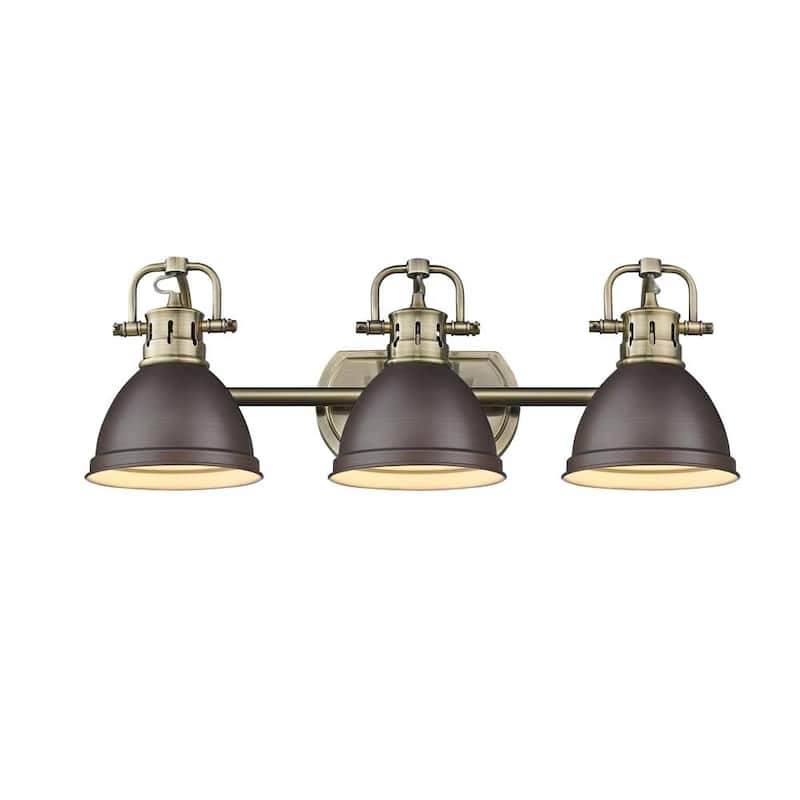 Golden Lighting Duncan Aged Brass Finish Steel Rubbed Bronze Shades 3-light Bath Vanity Fixture