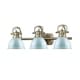 preview thumbnail 4 of 2, Golden Lighting Duncan Brass 3-light Bath Vanity with Seafoam Shades