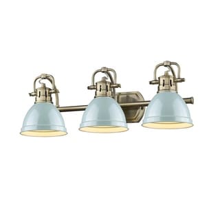 Golden Lighting Duncan Brass 3-light Bath Vanity with Seafoam Shades