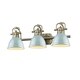preview thumbnail 1 of 2, Golden Lighting Duncan Brass 3-light Bath Vanity with Seafoam Shades