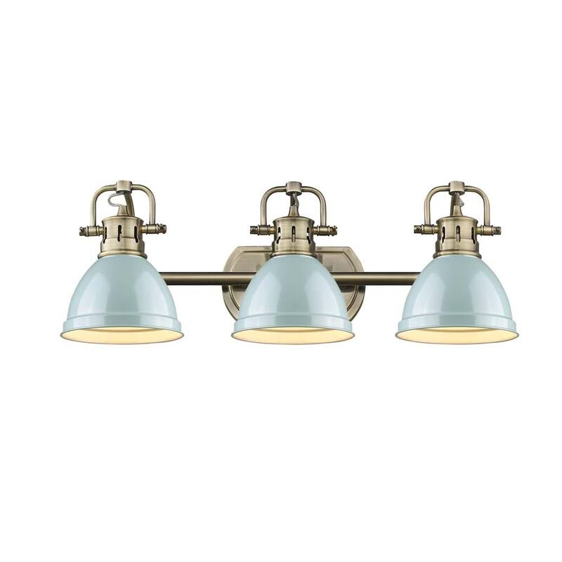 Golden Lighting Duncan Brass 3-light Bath Vanity with Seafoam Shades