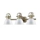 preview thumbnail 4 of 2, Duncan 3 Light Bath Vanity in Aged Brass with White Shades
