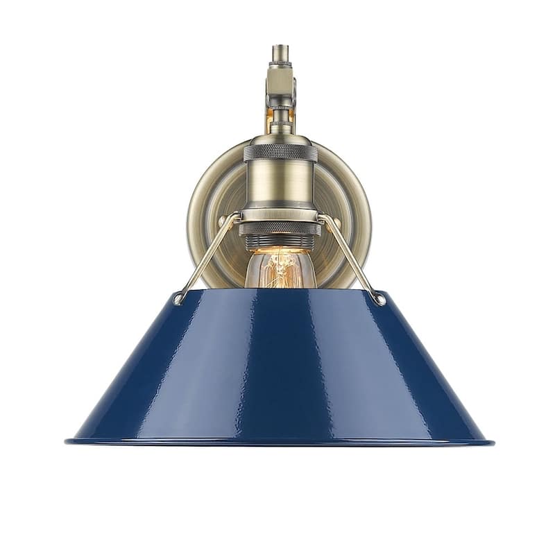 Golden Lighting Orwell Aged Brass-colored Steel 1-light Wall Sconce with Navy Blue Shade