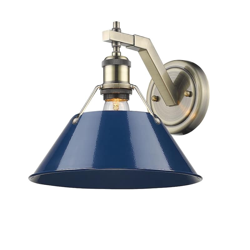 Golden Lighting Orwell Aged Brass-colored Steel 1-light Wall Sconce with Navy Blue Shade